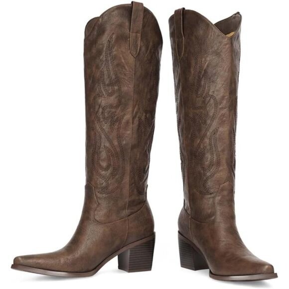 NEW  Western Cowboy Boots for Women - Knee High Wide Calf Cowgirl Boots - Picture 4 of 7